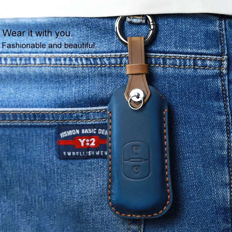 For Mazda Old Style Hallmo Car Cowhide Leather Key Protective Cover Key Case, Two Keys Version(Black