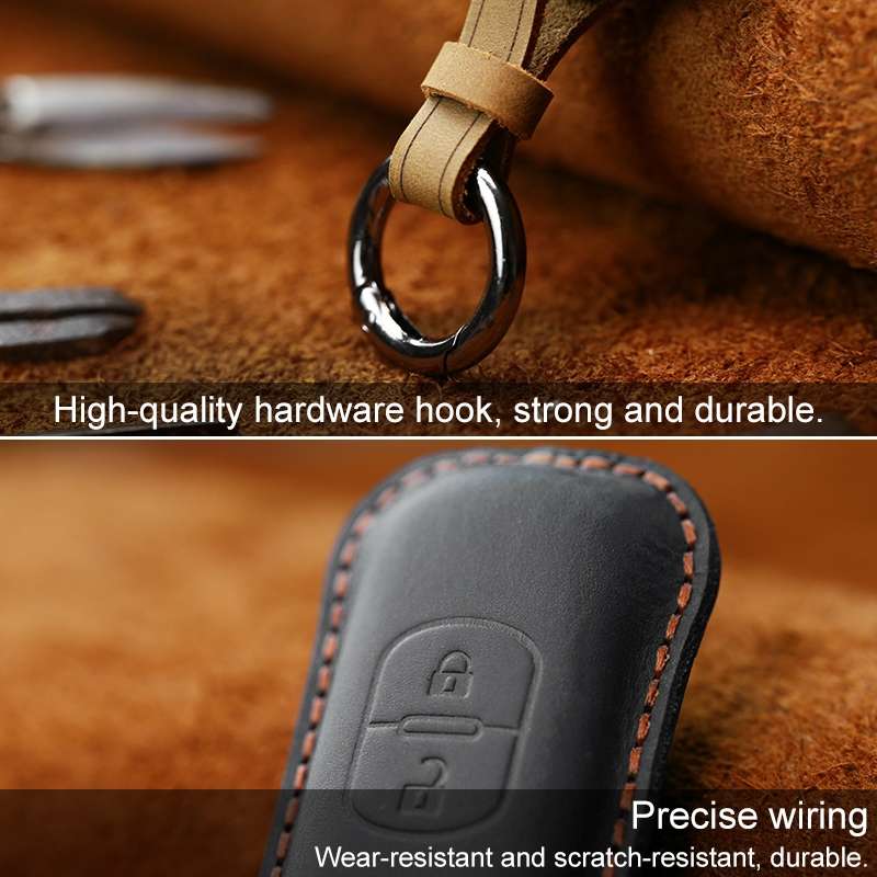 For Mazda Old Style Hallmo Car Cowhide Leather Key Protective Cover Key Case, Three Keys Version(Blu