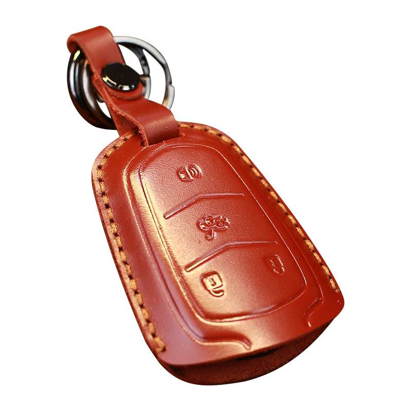 For Cadillac Car Cowhide Leather Key Protective Cover Key Case, Four Keys Version (Black)