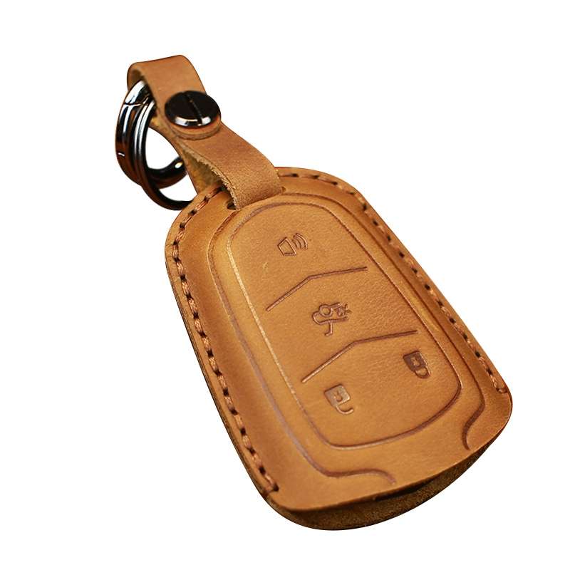 For Cadillac Car Cowhide Leather Key Protective Cover Key Case, Four Keys Version (Black)