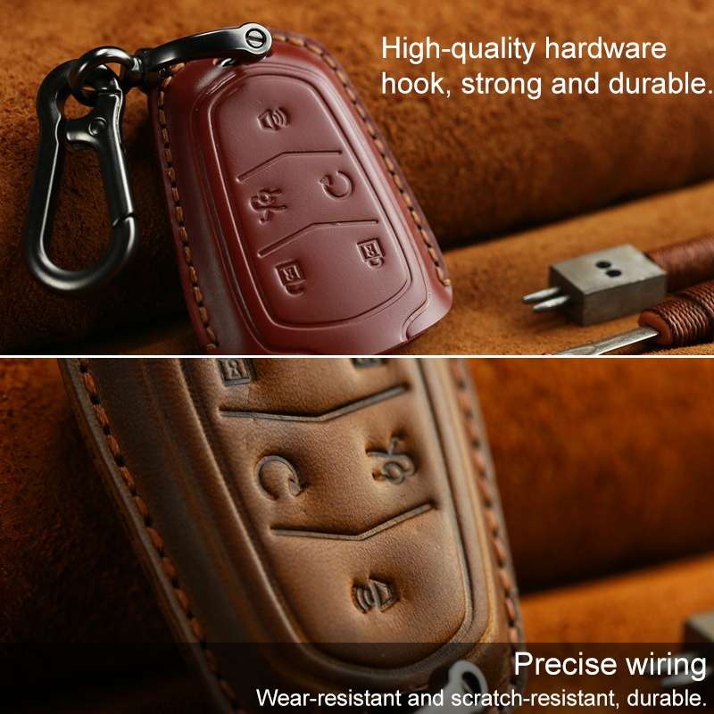 For Cadillac Car Cowhide Leather Key Protective Cover Key Case, Five Keys Version (Black)