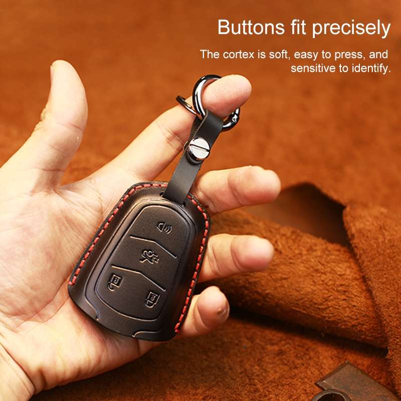 For Cadillac Car Cowhide Leather Key Protective Cover Key Case, Five Keys Version (Black)