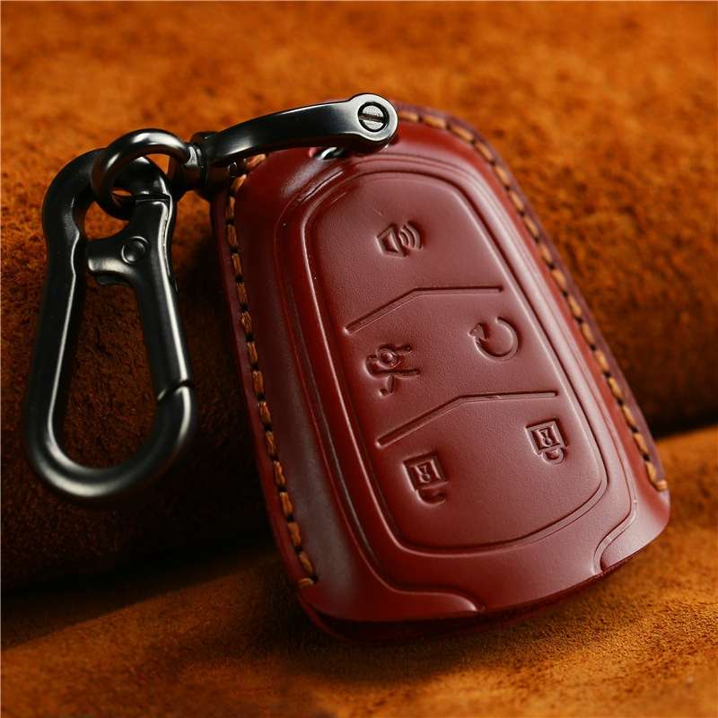For Cadillac Car Cowhide Leather Key Protective Cover Key Case, Five Keys Version (Black)