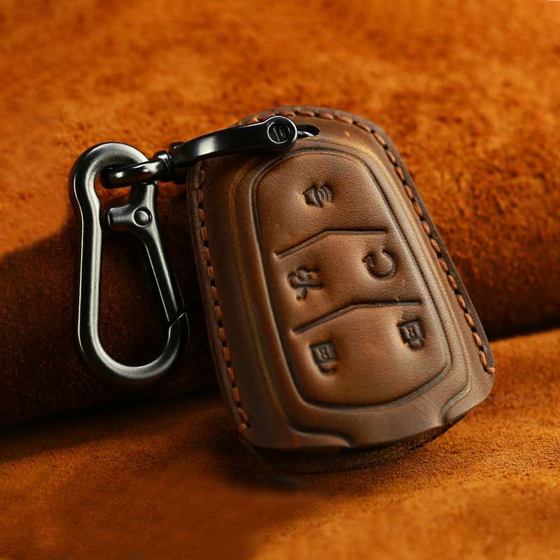 For Cadillac Car Cowhide Leather Key Protective Cover Key Case, Five Keys Version (Black)