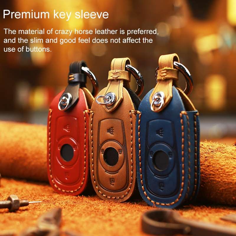 For Buick Car Cowhide Leather Key Protective Cover Key Case, Six Keys Version (Blue)