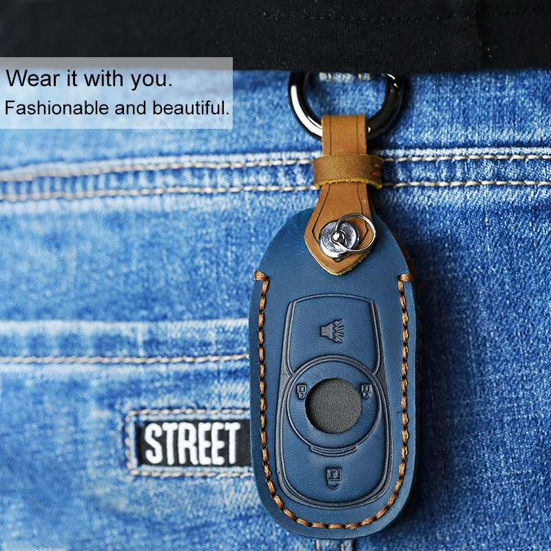 For Buick Car Cowhide Leather Key Protective Cover Key Case, Six Keys Version (Blue)