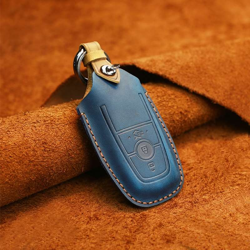 For Ford Car Cowhide Leather Key Protective Cover Key Case, Three Keys Version (Brown)
