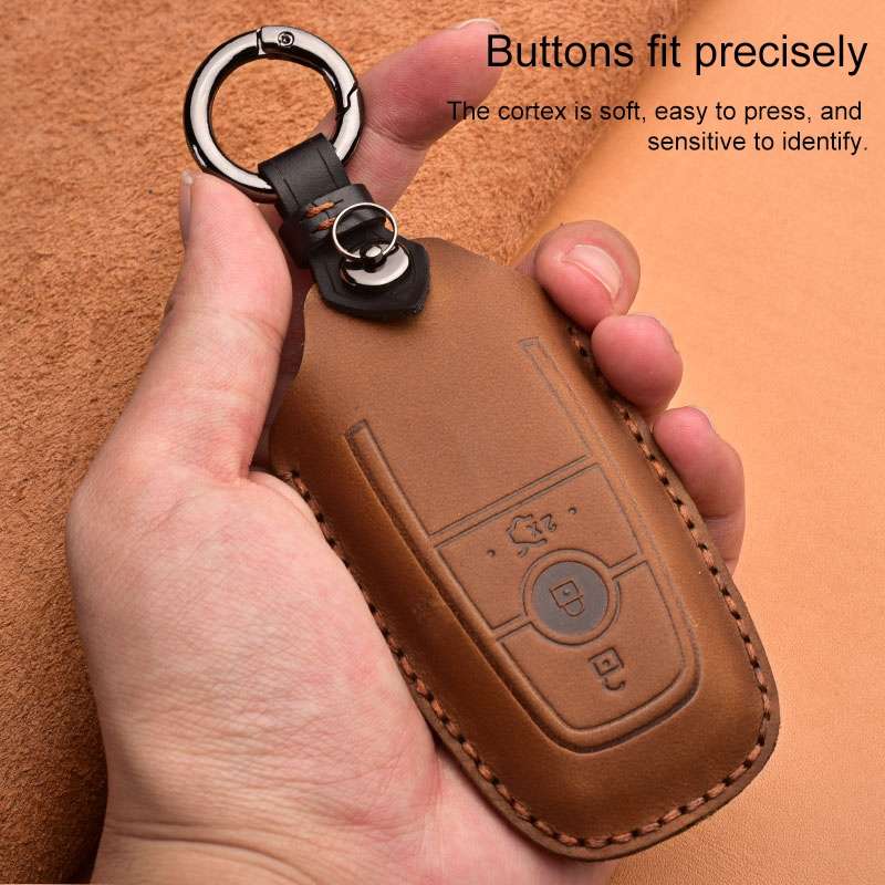 For Ford Car Cowhide Leather Key Protective Cover Key Case, Four Keys Version (Blue)