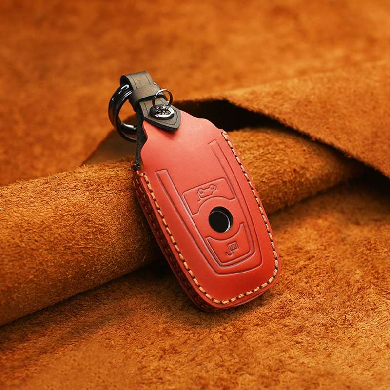 For BMW Old Style Car Cowhide Leather Key Protective Cover Key Case, Two Keys Version (Blue)