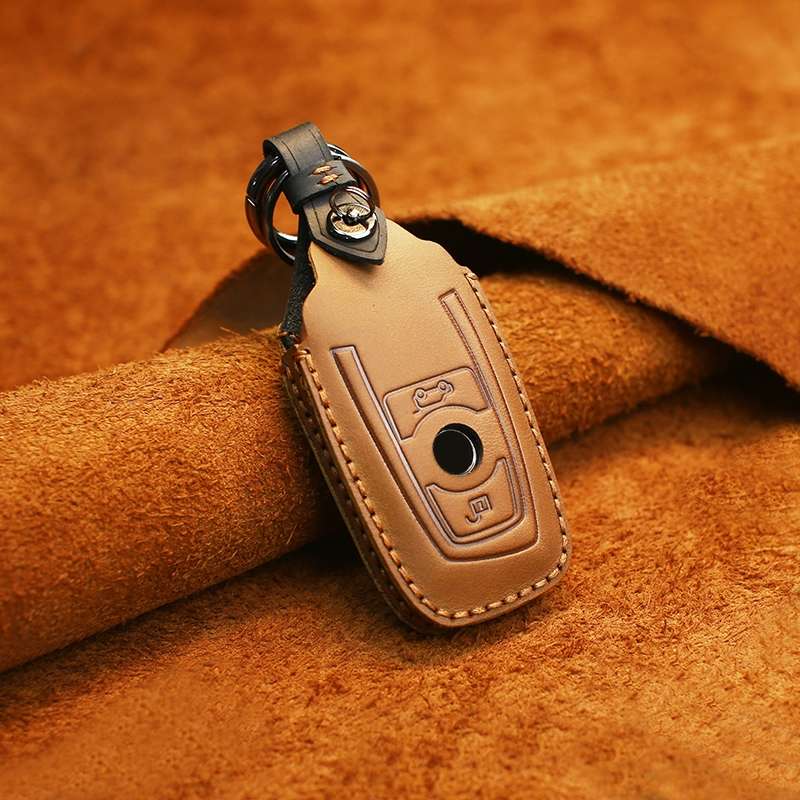 For BMW Old Style Car Cowhide Leather Key Protective Cover Key Case, Two Keys Version (Blue)