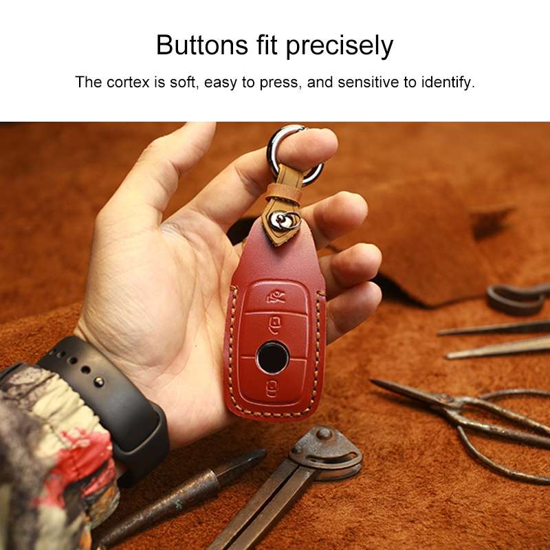 For Mercedes-Benz New Style Car Cowhide Leather Key Protective Cover Key Case (Blue)
