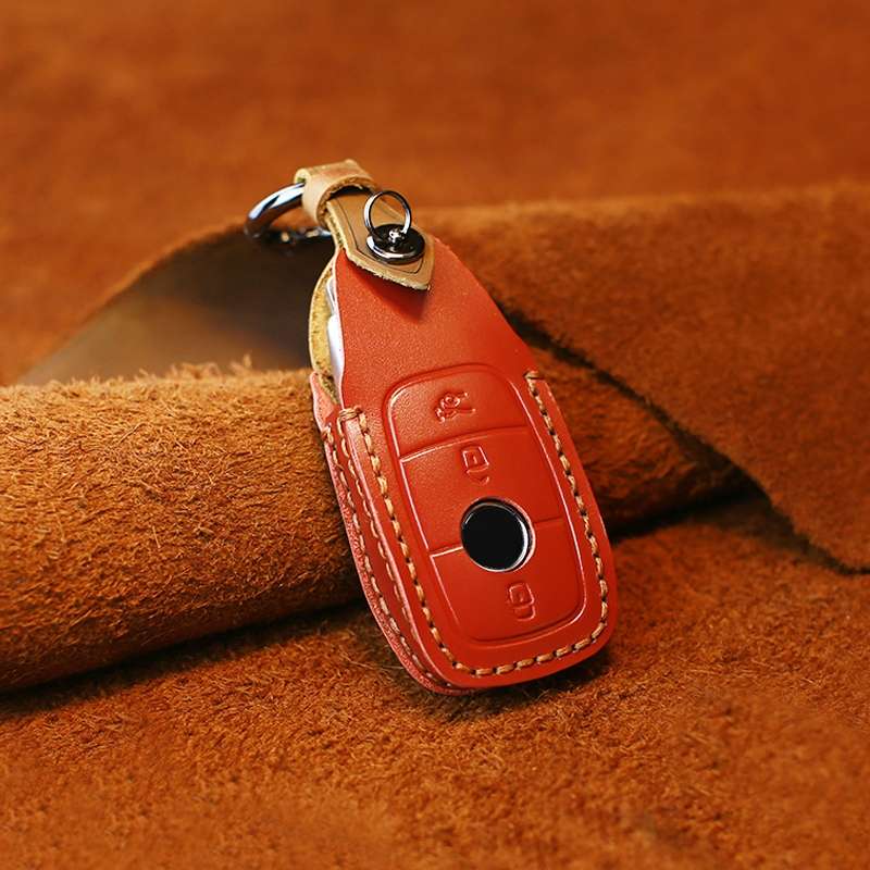 For Mercedes-Benz New Style Car Cowhide Leather Key Protective Cover Key Case (Blue)
