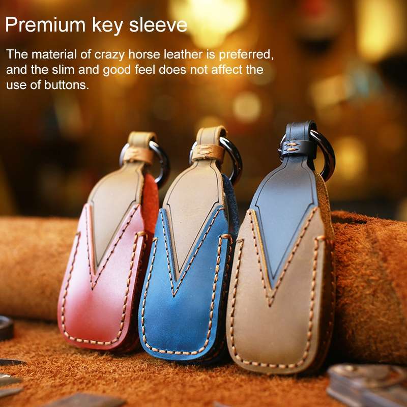 For Mercedes-Benz New Style Car Cowhide Leather Key Protective Cover Key Case (Blue)
