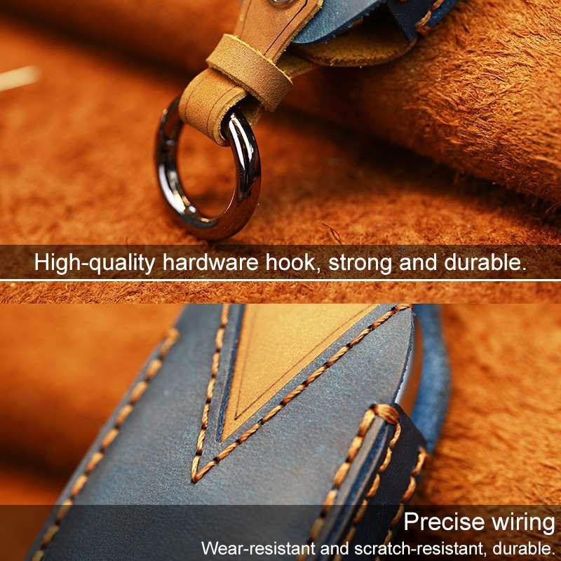For Mercedes-Benz Old Style Car Cowhide Leather Key Protective Cover Key Case (Blue)