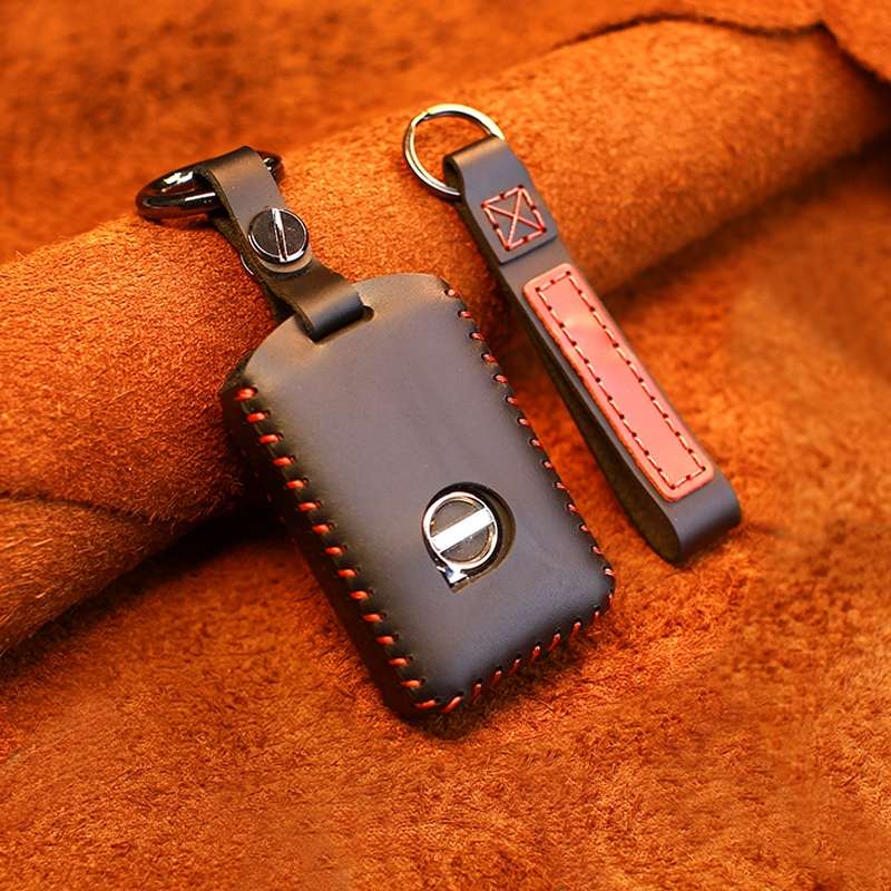 For Volvo Single Slit Style Car Cowhide Leather Key Protective Cover Key Case (Red)