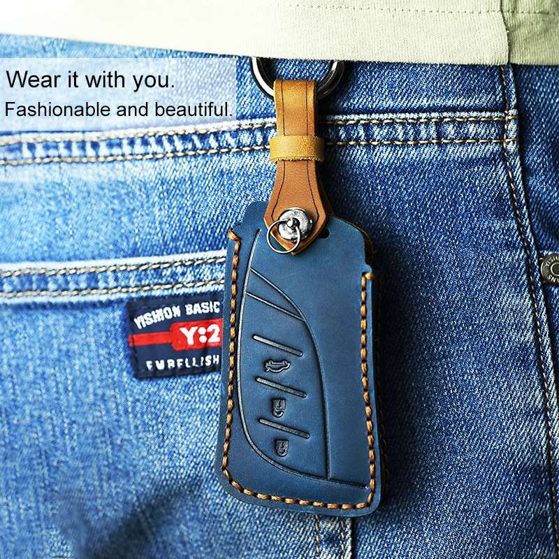 For Lexus New Style Car Cowhide Leather Key Protective Cover Key Case (Blue)