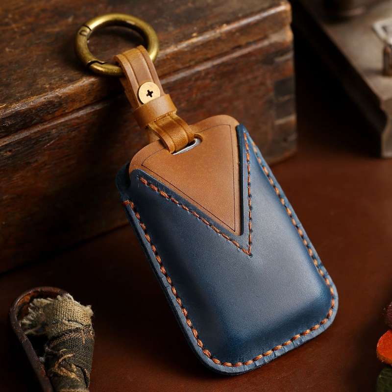 For Land Rover Car Cowhide Leather Key Protective Cover Key Case (Blue)