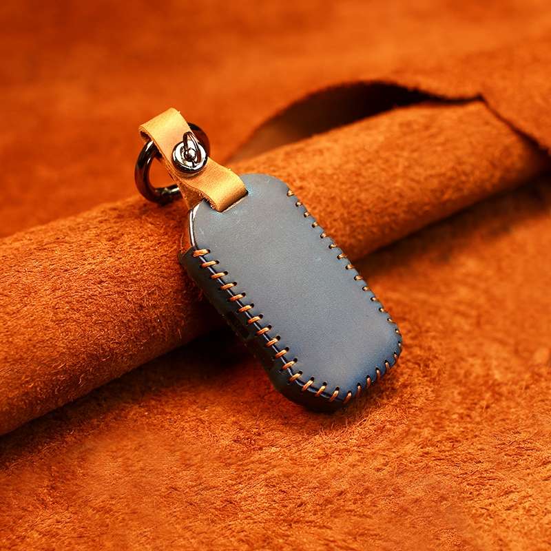 For Kia Car Cowhide Leather Key Protective Cover Key Case, Square Version (Blue)