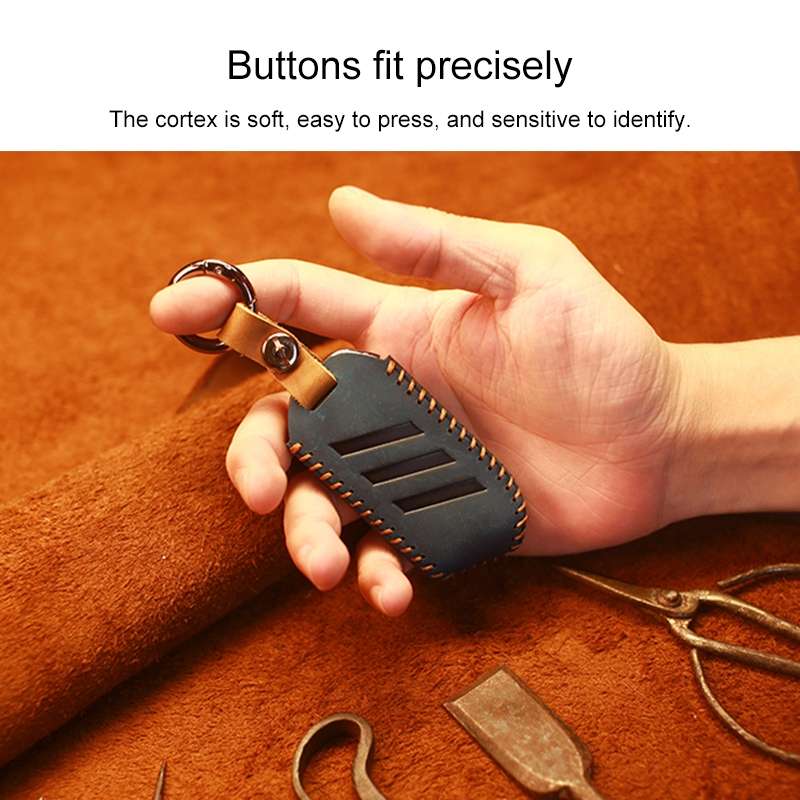 For Kia Car Cowhide Leather Key Protective Cover Key Case, Square Version (Blue)