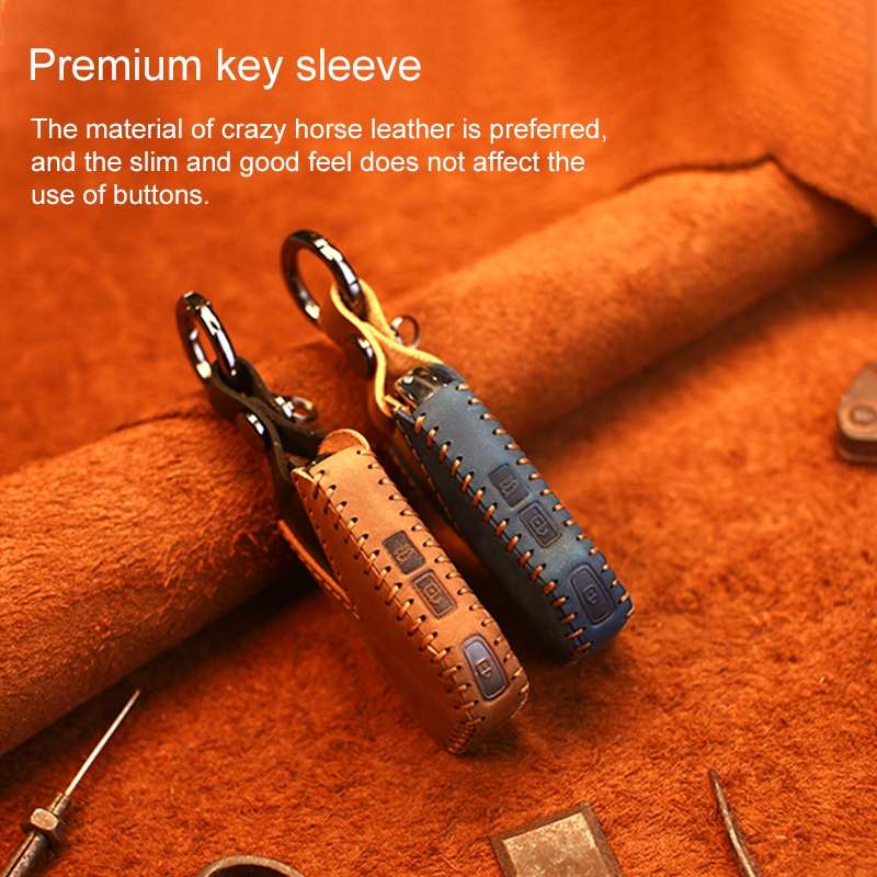 For Kia Car Cowhide Leather Key Protective Cover Key Case, Square Version (Blue)
