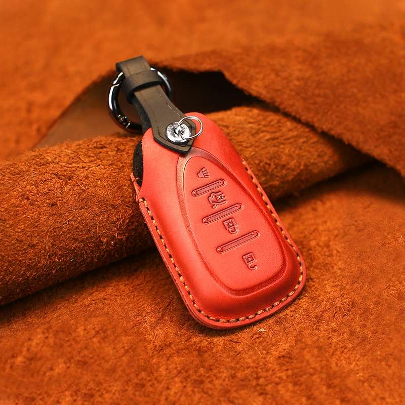 For Chevrolet Car Cowhide Leather Key Protective Cover Key Case, Four Keys Version (Blue)