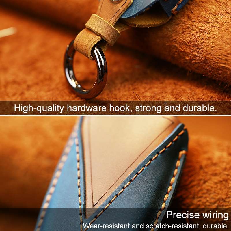 For Chevrolet Car Cowhide Leather Key Protective Cover Key Case, Four Keys Version (Blue)