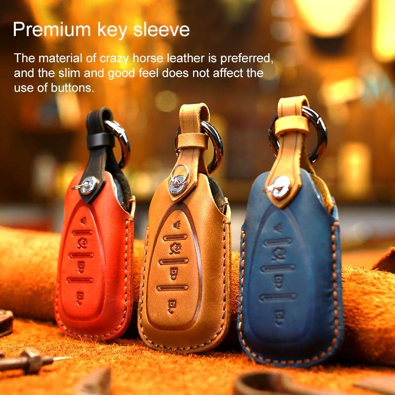 For Chevrolet Car Cowhide Leather Key Protective Cover Key Case, Four Keys Version (Blue)