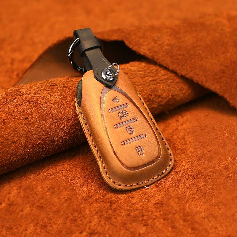 For Chevrolet Car Cowhide Leather Key Protective Cover Key Case, Four Keys Version (Blue)