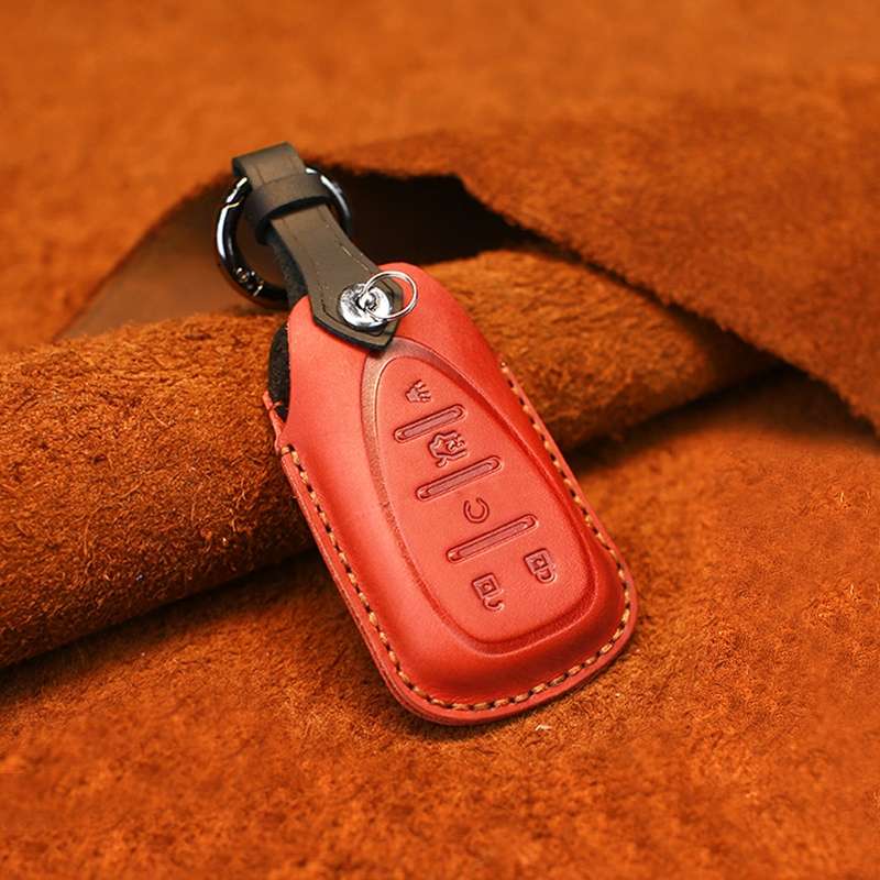 For Chevrolet Car Cowhide Leather Key Protective Cover Key Case, Five Keys Version (Blue)