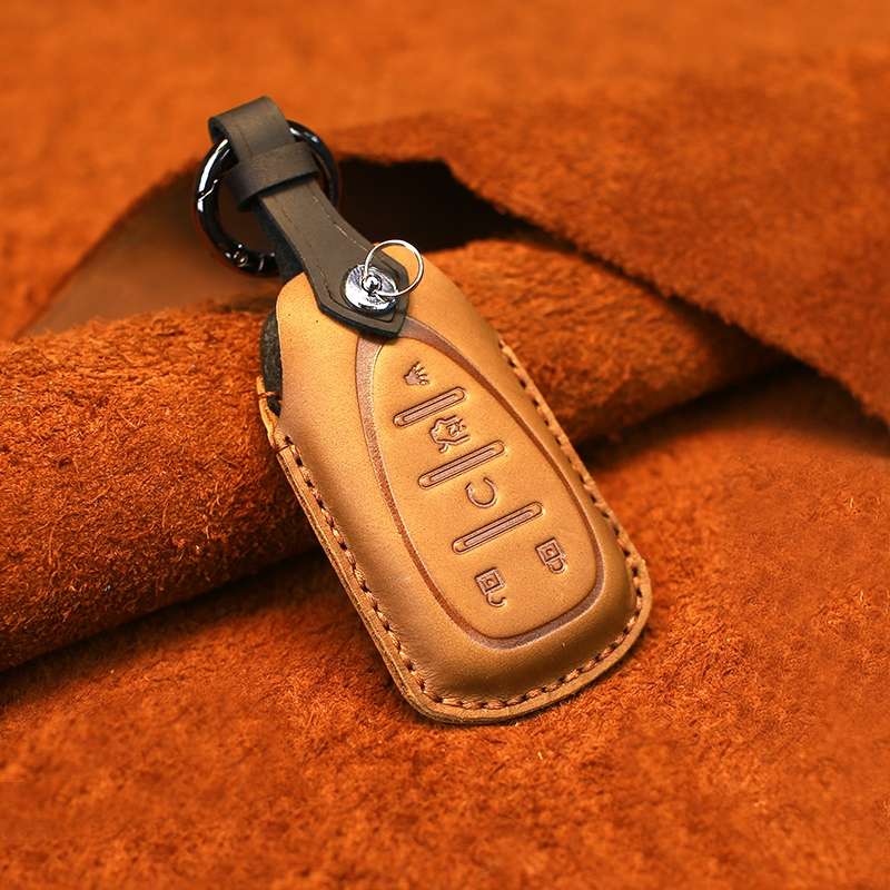 For Chevrolet Car Cowhide Leather Key Protective Cover Key Case, Five Keys Version (Blue)