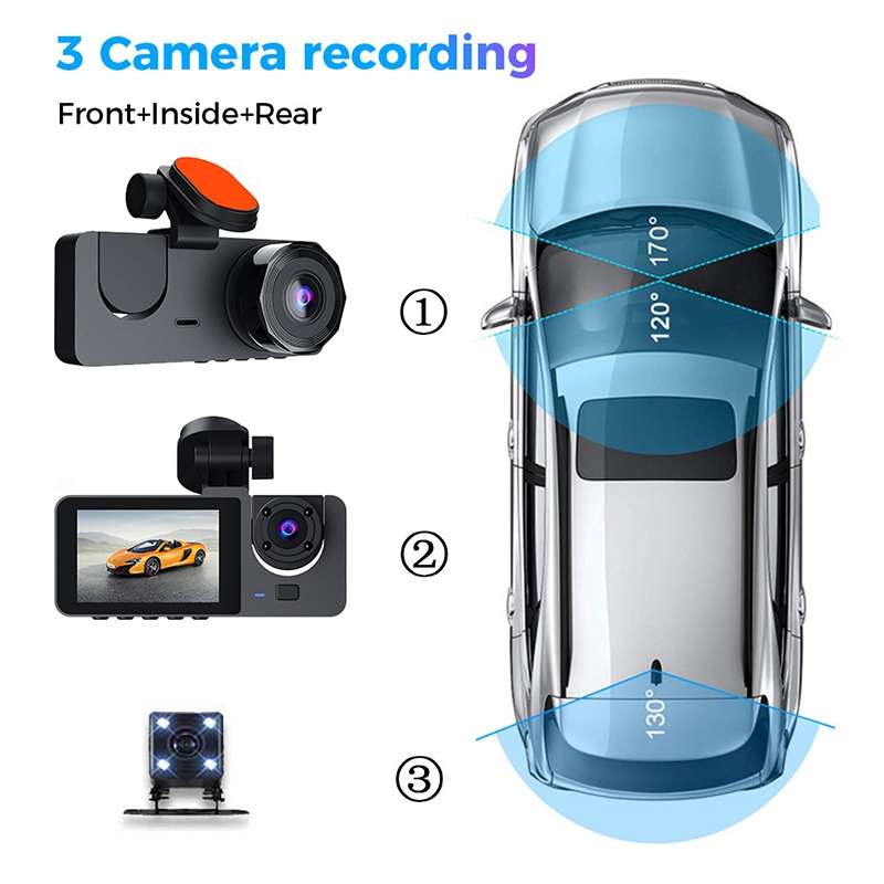 A2 Triple Lens Car Dash Camera Driving Recorder(Black)