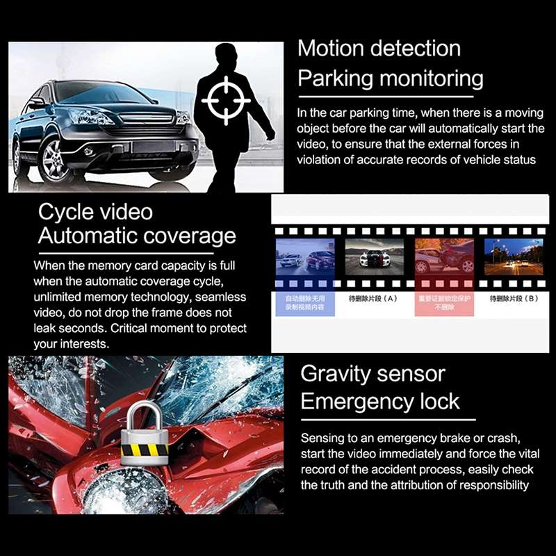 A2 Triple Lens Car Dash Camera Driving Recorder(Black)