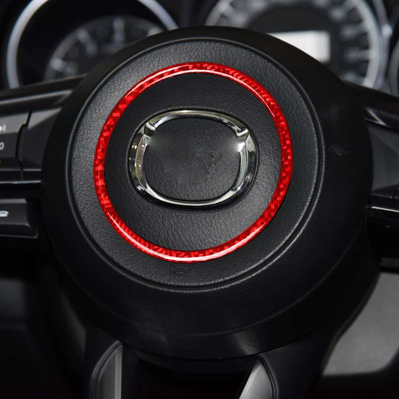 Car Carbon Fiber Steering Wheel Decorative Sticker for Mazda 3 Axela 2017-2018, Left and Right Drive