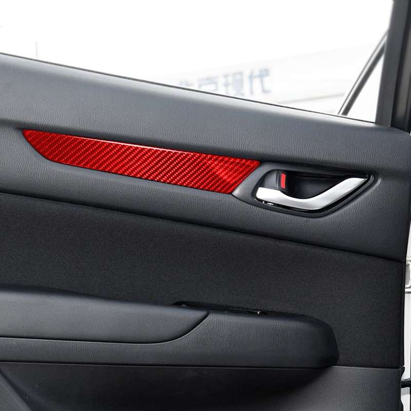 Car Carbon Fiber Door Panel Decorative Sticker for Mazda CX-5 2017-2018, Left and Right Drive (Red)