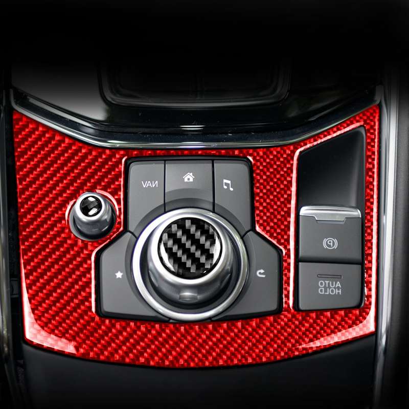 Car Carbon Fiber Handbrake Panel Decorative Sticker for Mazda CX-5 2017-2018, Right Drive (Red)