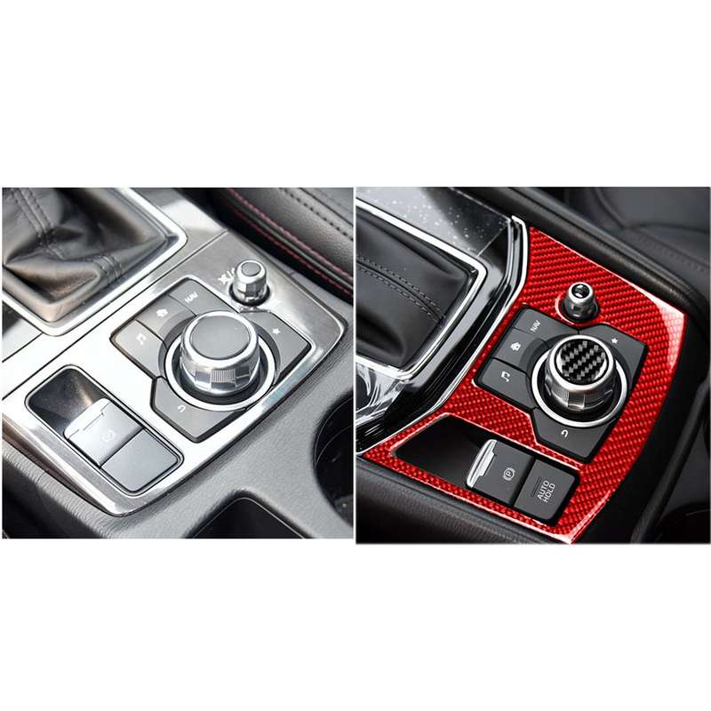 Car Carbon Fiber Handbrake Panel Decorative Sticker for Mazda CX-5 2017-2018, Left Drive (Red)
