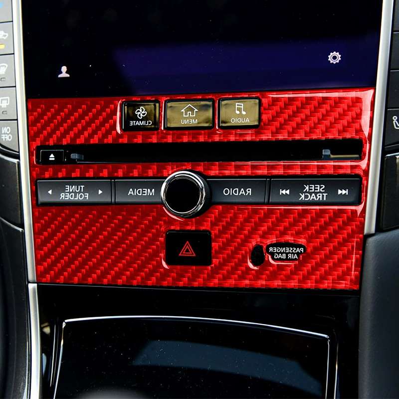 Car Carbon Fiber B Style CD Console Panel Decorative Sticker for Infiniti Q50 2014-2020, Right Drive