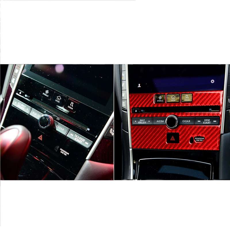 Car Carbon Fiber B Style CD Console Panel Decorative Sticker for Infiniti Q50 2014-2020, Right Drive