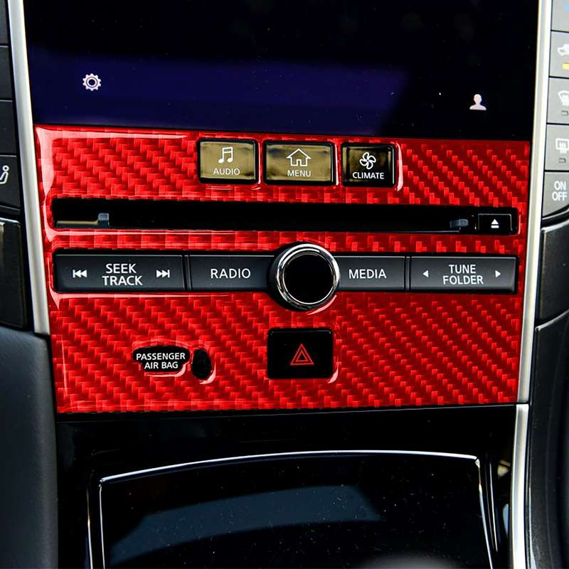 Car Carbon Fiber B Style CD Console Panel Decorative Sticker for Infiniti Q50 2014-2020, Left Drive(