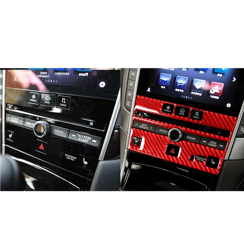 Car Carbon Fiber A Style CD Console Panel Decorative Sticker for Infiniti Q50 2014-2020, Right Drive
