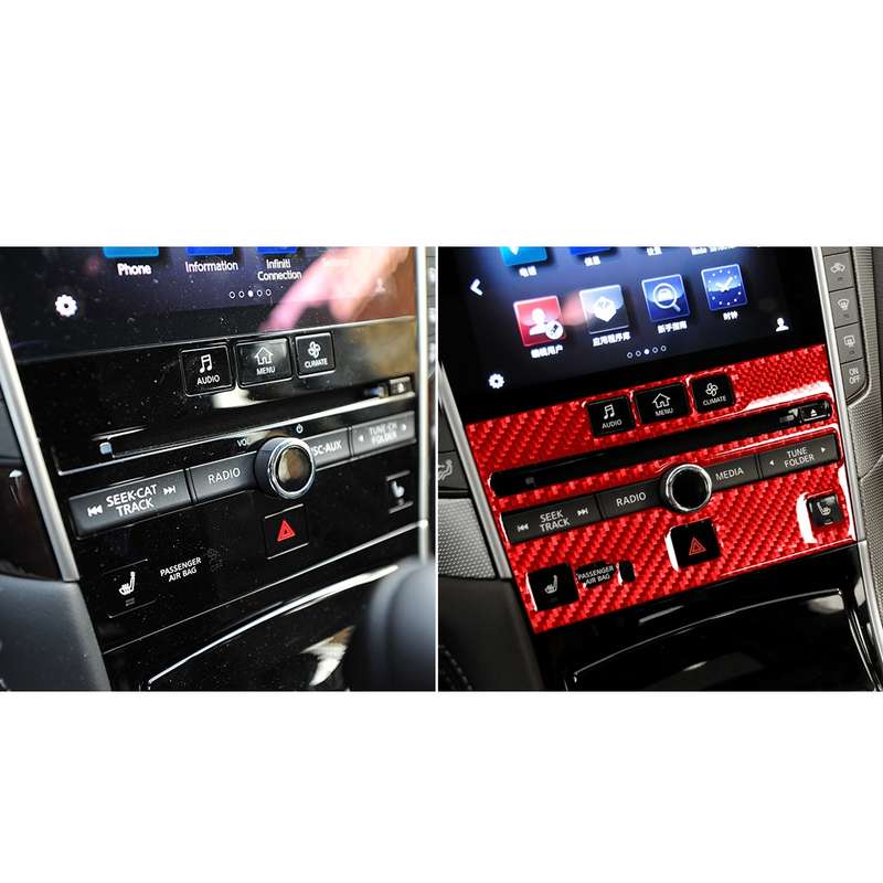 Car Carbon Fiber A Style CD Console Panel Decorative Sticker for Infiniti Q50 2014-2020, Left Drive(