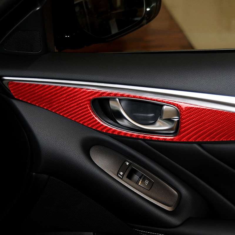 Car Carbon Fiber B Style Door Handle Panel Decorative Sticker for Infiniti Q50 2014-2020, Left Drive