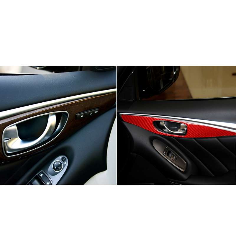 Car Carbon Fiber B Style Door Handle Panel Decorative Sticker for Infiniti Q50 2014-2020, Left Drive