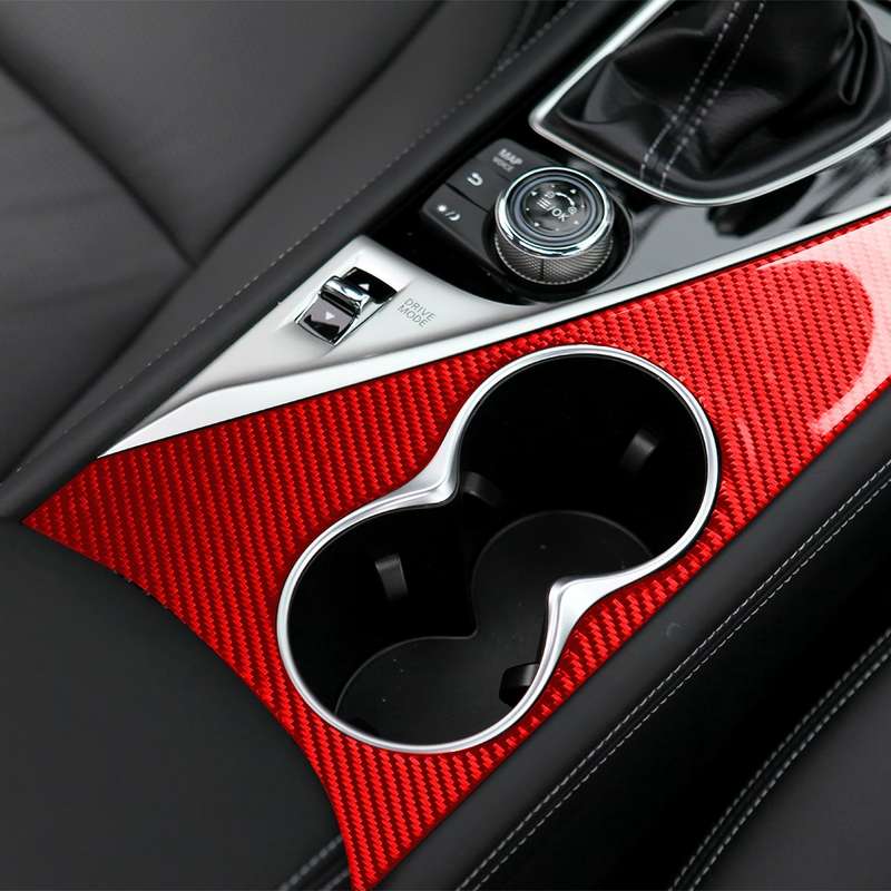 Car Carbon Fiber Water Cup Holder Panel Decorative Sticker for Infiniti Q50 2014-2020, Left Drive(Re