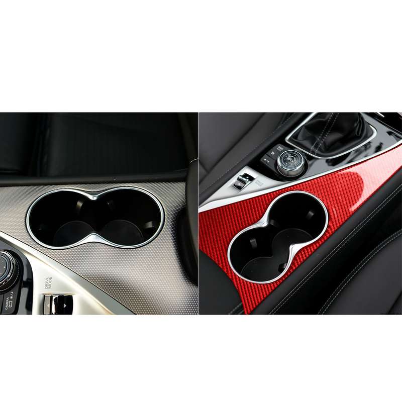 Car Carbon Fiber Water Cup Holder Panel Decorative Sticker for Infiniti Q50 2014-2020, Left Drive(Re