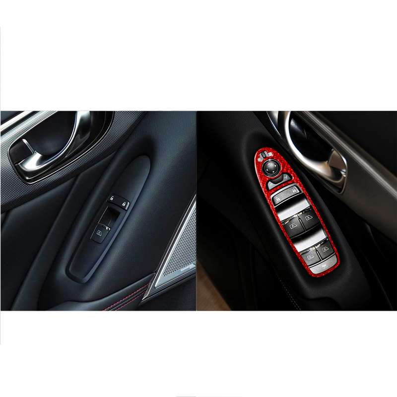 Car Carbon Fiber Window Glass Lift Panel Decorative Sticker for Infiniti Q60, Right Drive(Red)