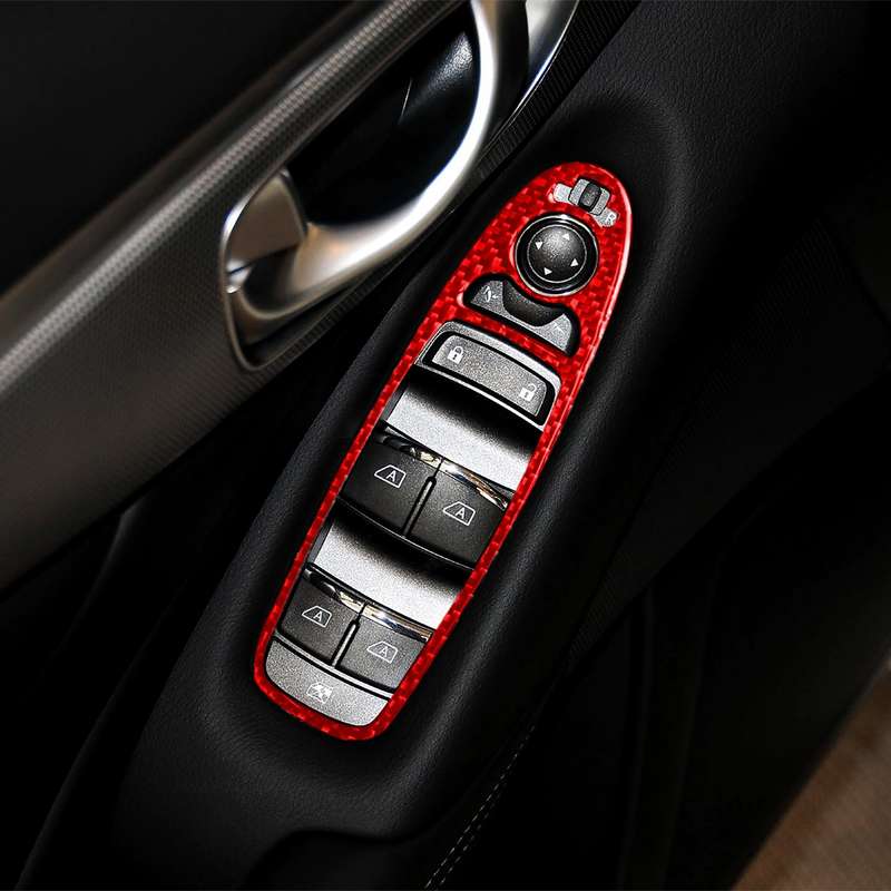 Car Carbon Fiber Window Glass Lift Panel Decorative Sticker for Infiniti Q60, Left Drive(Red)