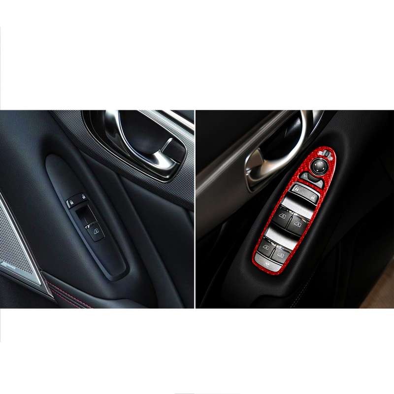 Car Carbon Fiber Window Glass Lift Panel Decorative Sticker for Infiniti Q60, Left Drive(Red)
