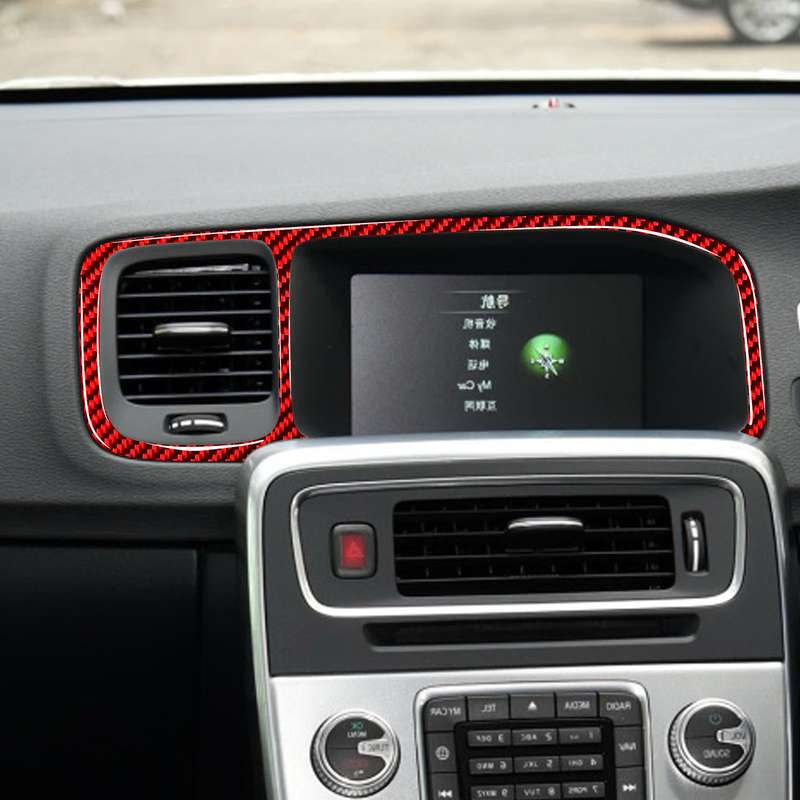 Car Carbon Fiber Navigation Frame Decorative Sticker for Volvo V60 2010-2017, Right Drive(Red)