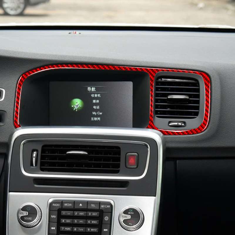 Car Carbon Fiber Navigation Frame Decorative Sticker for Volvo V60 2010-2017, Left Drive(Red)